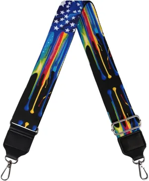 Yzaoxia American Flag Shoulder Straps Colorful Pigment Pattern Patriotic Purse Straps with Soft Comfortable Knit Luggage Crossbody Shoulder Bag Strap