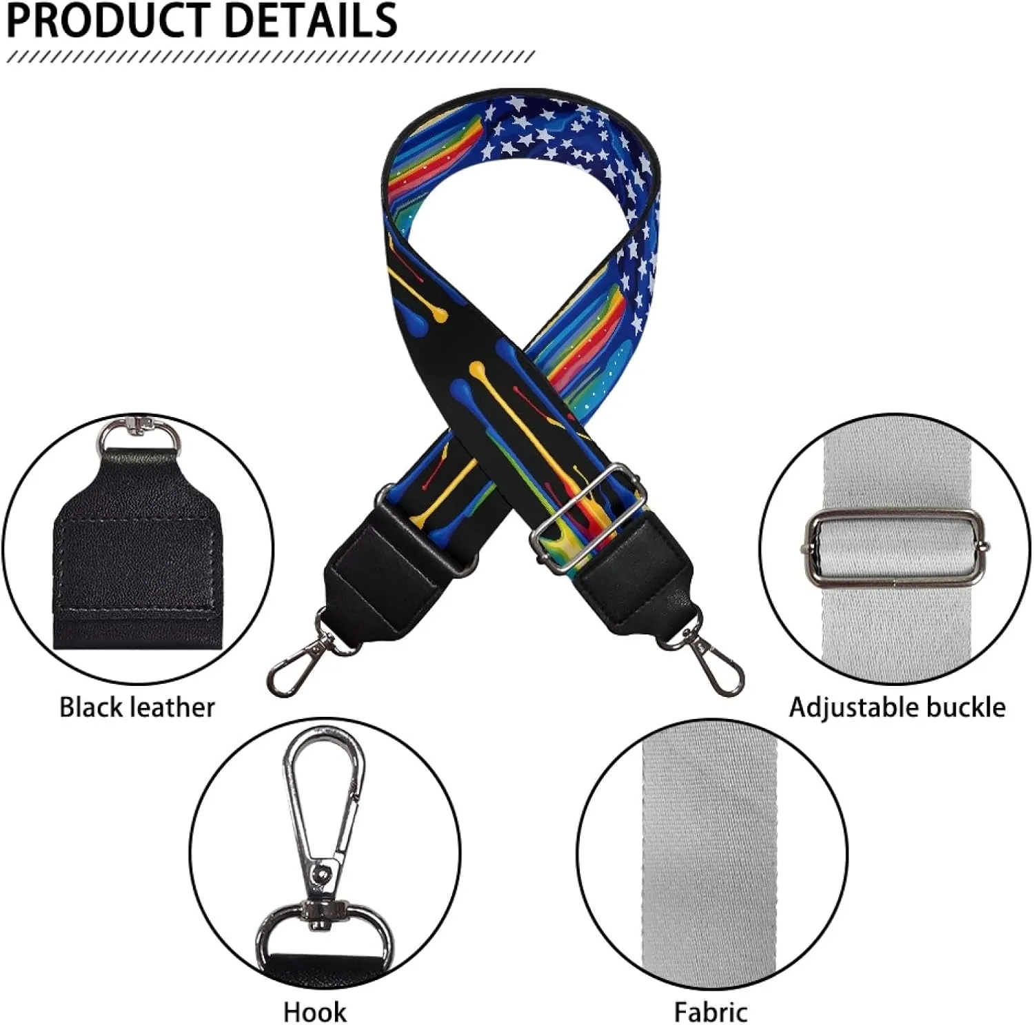 Yzaoxia American Flag Shoulder Straps Colorful Pigment Pattern Patriotic Purse Straps with Soft Comfortable Knit Luggage Crossbody Shoulder Bag Strap