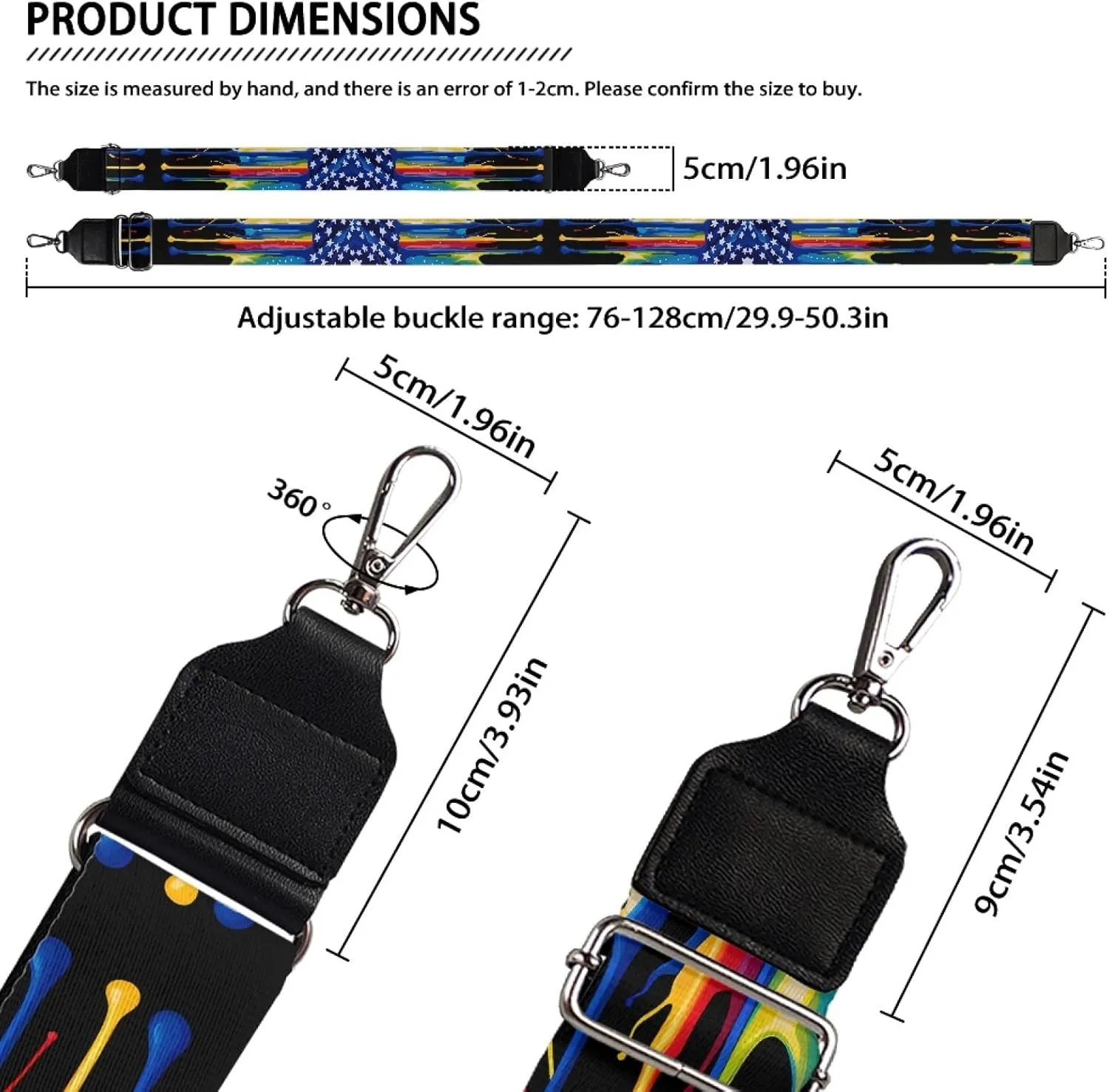 Yzaoxia American Flag Shoulder Straps Colorful Pigment Pattern Patriotic Purse Straps with Soft Comfortable Knit Luggage Crossbody Shoulder Bag Strap