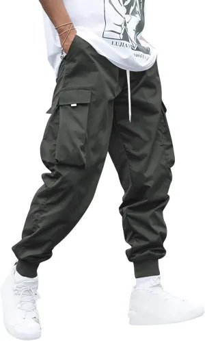 ZAFUL Men's Streetwear Cargo Pants with Flap Pockets & Drawstring Elastic Waist - Casual & Techwear Joggers