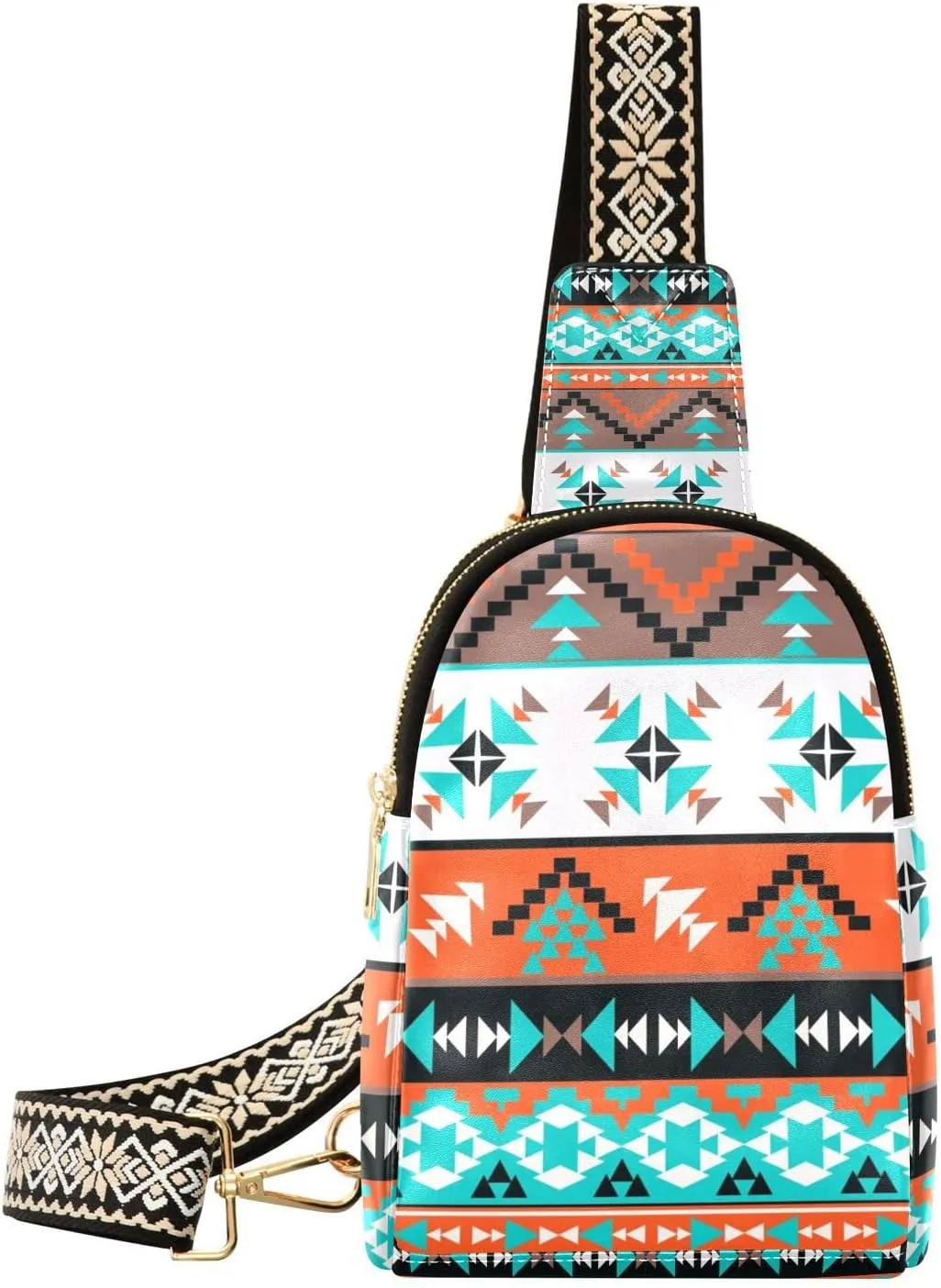 ZAZYXTJ Western Aztec Crossbody Sling Bag for Women Leather Small Chest Bag Adjustable Straps Daypack for Travel Sport Hiking