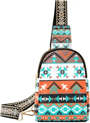ZAZYXTJ Western Aztec Crossbody Sling Bag for Women Leather Small Chest Bag Adjustable Straps Daypack for Travel Sport Hiking