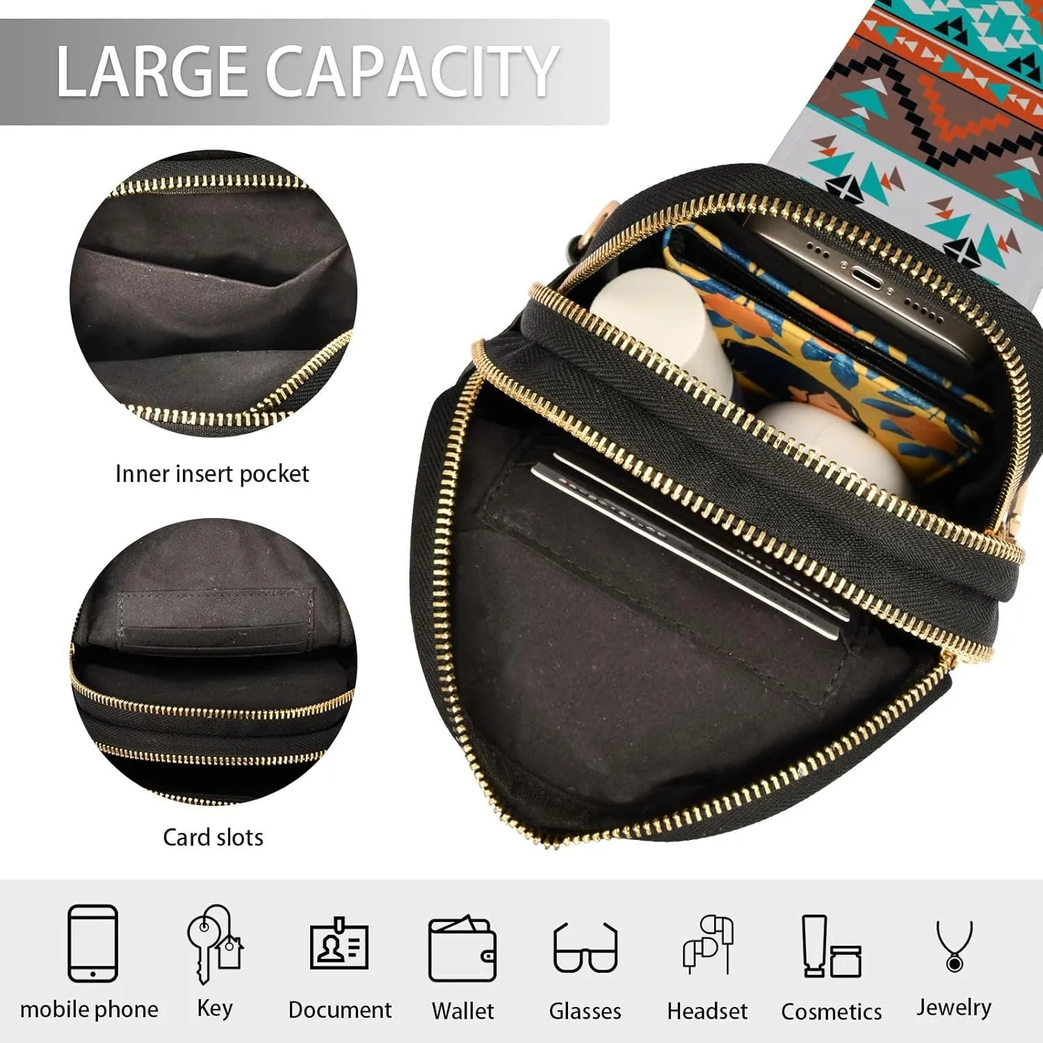 ZAZYXTJ Western Aztec Crossbody Sling Bag for Women Leather Small Chest Bag Adjustable Straps Daypack for Travel Sport Hiking