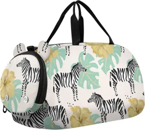 Zebras Animals Hibiscus Flowers Leaves Duffel Bags for Boys Small Gym Bags for Teens Dance Bag for Girls