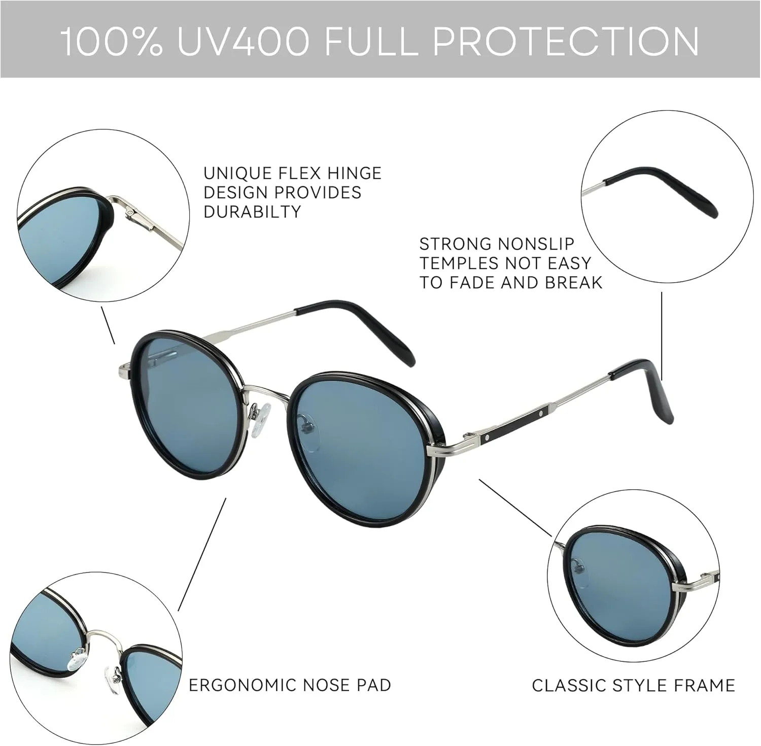 ZENOTTIC Retro Round Polarized Steampunk Sunglasses for Men Women-Circle Vintage Design Metal Frame UV400 Shades