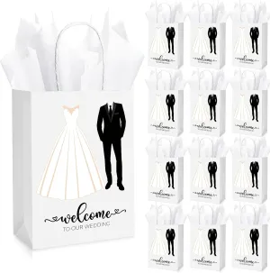 Zhanmai 50 Sets Wedding Welcome Bags with Sheets Tissue Paper and Handles party Favor Bags Welcome to Our Wedding for Guests, 5.91 x 3.15 x 8.27 Inches