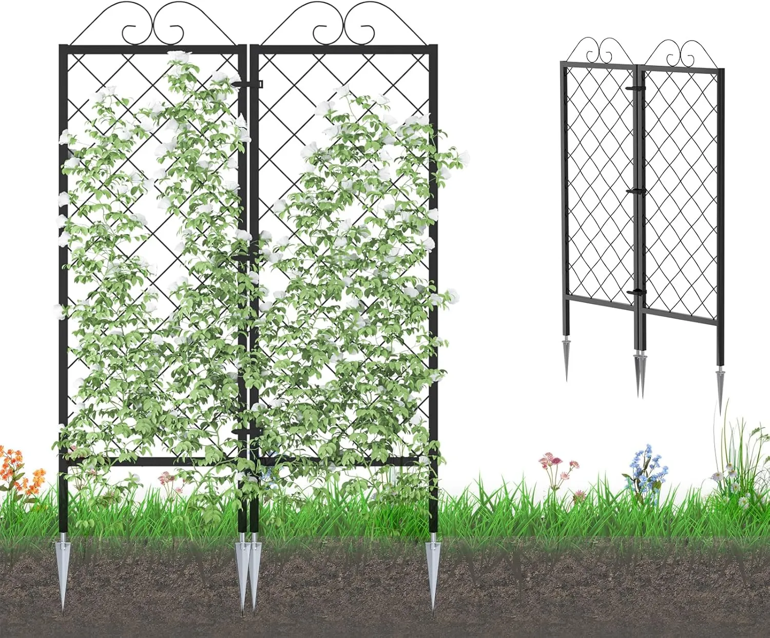 Zhongma 2 Pack Metal Garden Trellises for Climbing Plants, 53.5 Inch Tall Metal Fence Plant Support Trellis for Flower and Vagetable