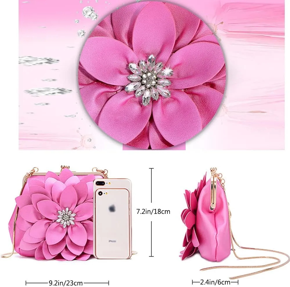 ZiMing Genuine Leather Crossbody Bags for Women 3D Floral Handbags Purses Chain Shoulder Bag Satchel Small Evening Bag Clutch