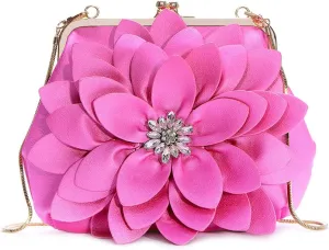 ZiMing Genuine Leather Crossbody Bags for Women 3D Floral Handbags Purses Chain Shoulder Bag Satchel Small Evening Bag Clutch