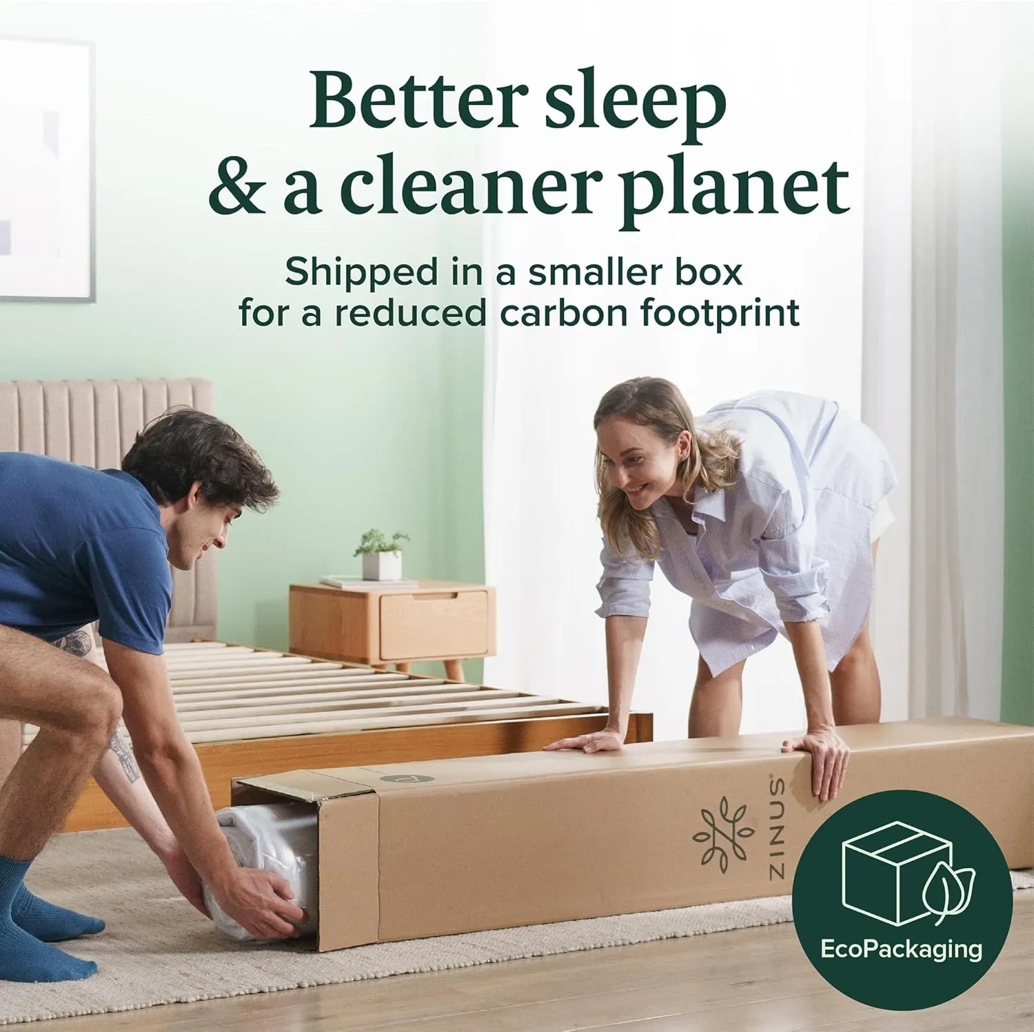 Zinus 10" Green Tea Memory Foam Mattress & ABEL Metal Platform Bed Frame, King
