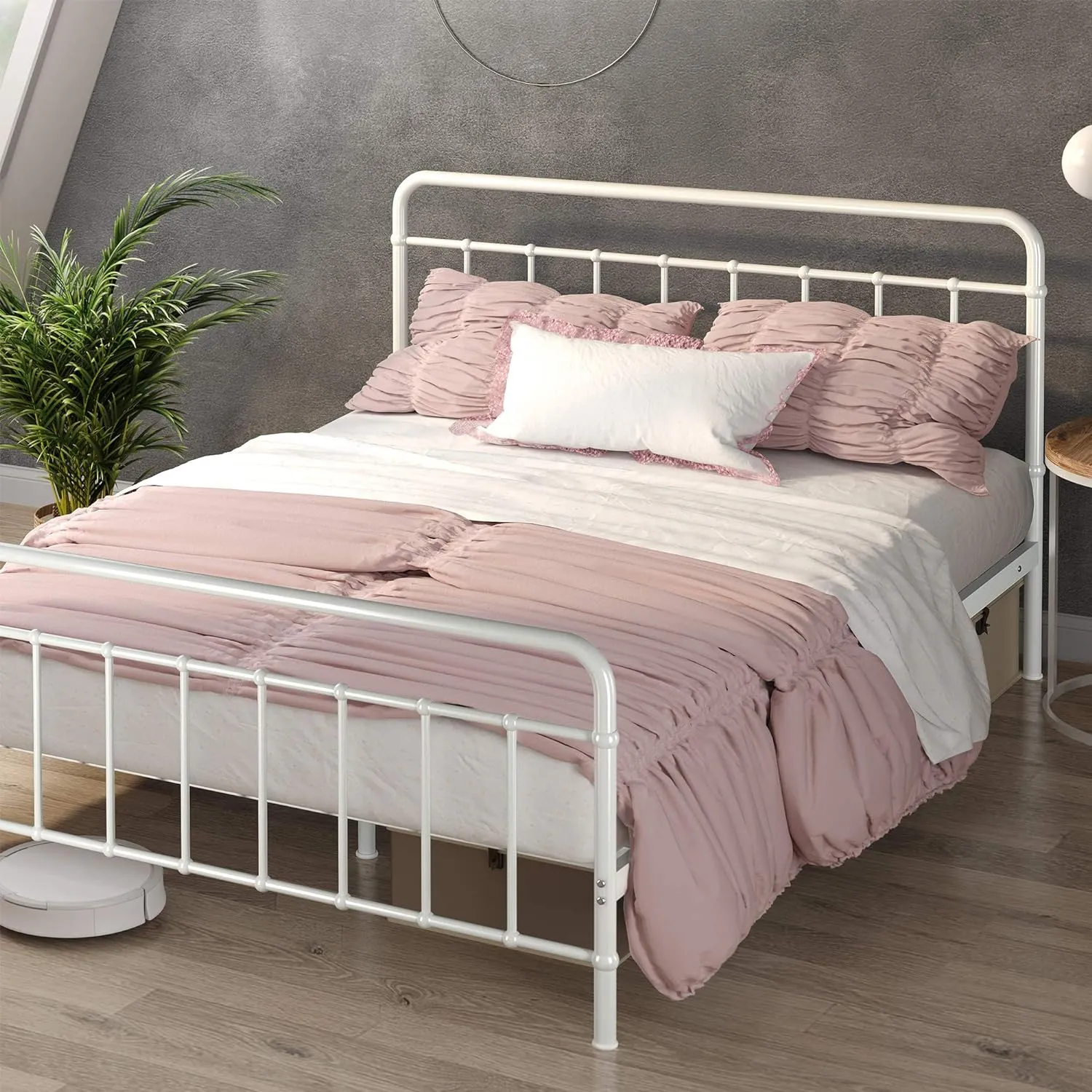 ZINUS Florence Full Panel Metal Platform Bed Frame, Mattress Foundation, No Box Spring Needed, Easy Assembly, White, Twin