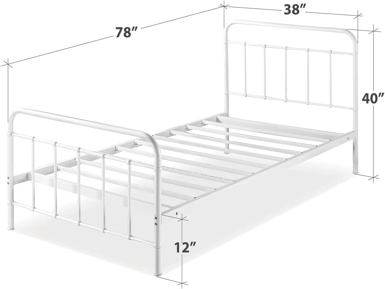 ZINUS Florence Full Panel Metal Platform Bed Frame, Mattress Foundation, No Box Spring Needed, Easy Assembly, White, Twin