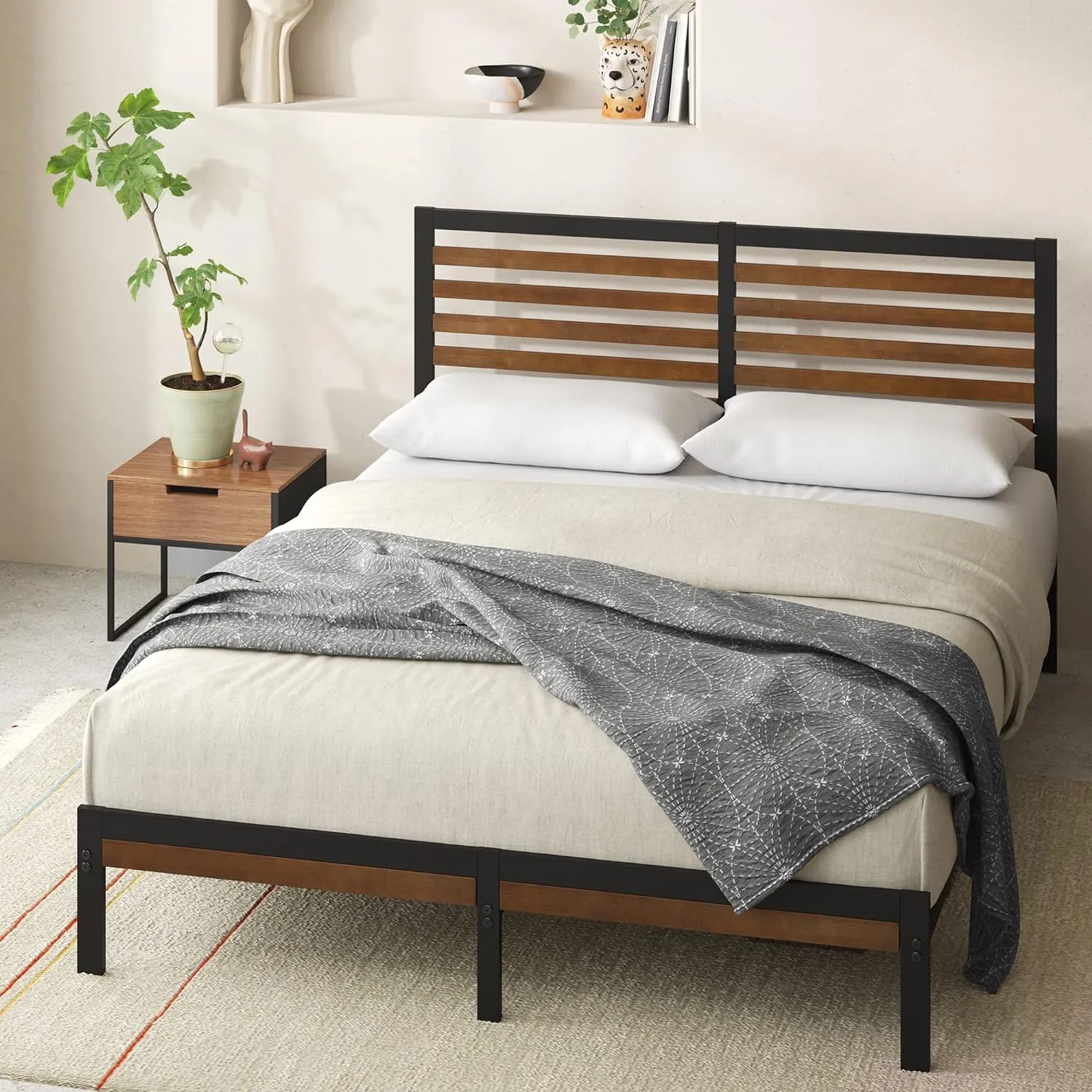 ZINUS Kai Bamboo and Metal Platform Bed Frame with Headboard, No Box Spring Needed, Easy Assembly, Full, Brown