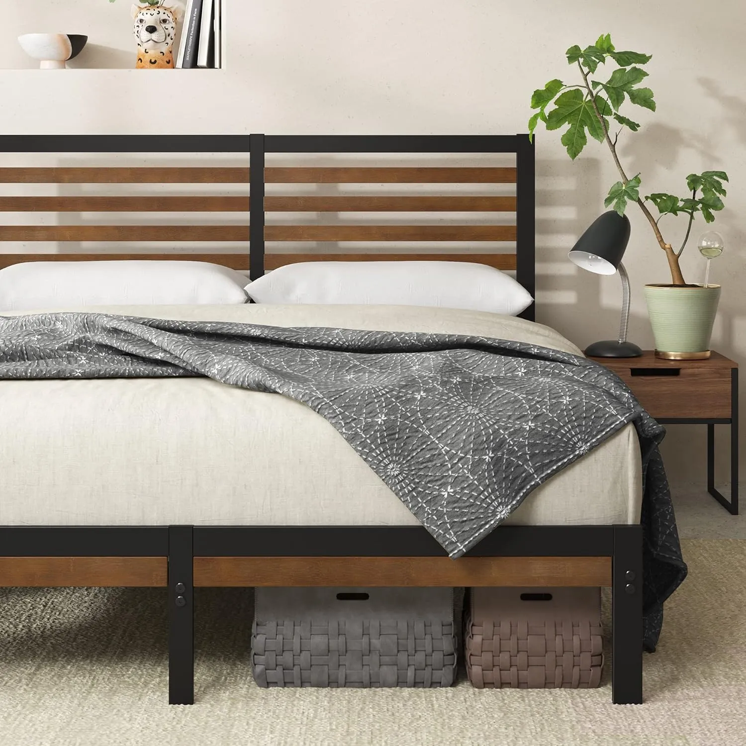ZINUS Kai Bamboo and Metal Platform Bed Frame with Headboard, No Box Spring Needed, Easy Assembly, Full, Brown