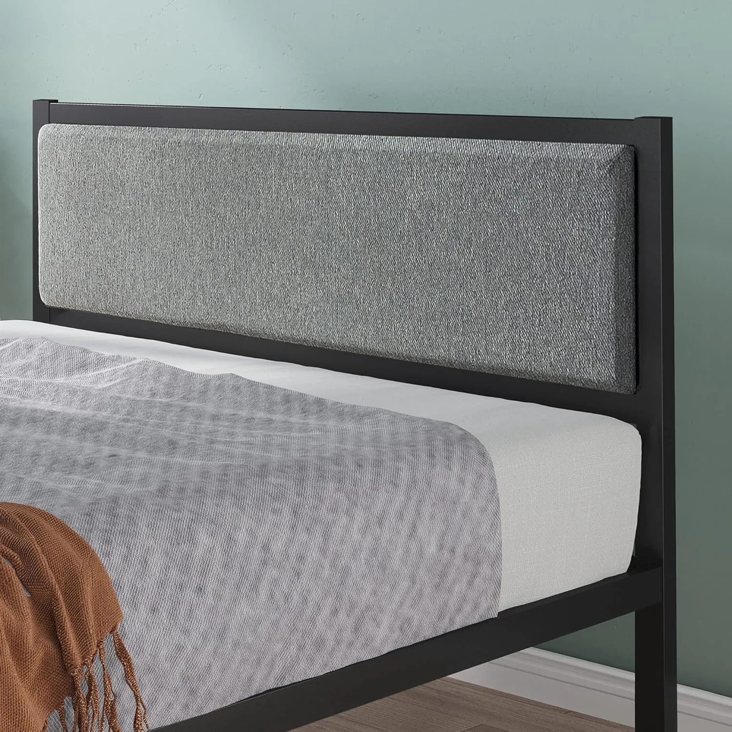 ZINUS Korey Metal Platform Bed Frame with Upholstered Headboard, Wood Slat Support, No Box Spring, Easy Assembly, Queen