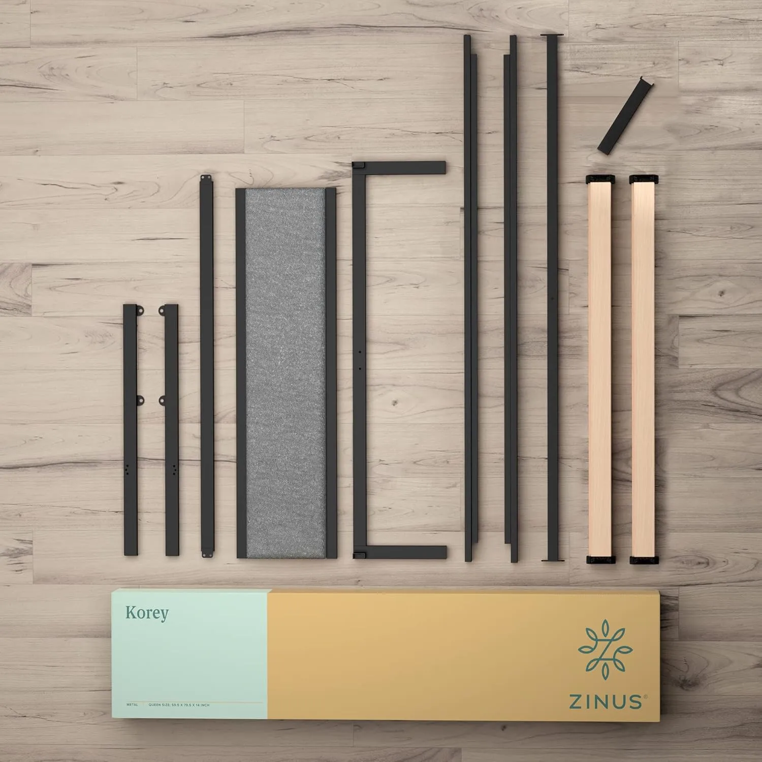 ZINUS Korey Metal Platform Bed Frame with Upholstered Headboard, Wood Slat Support, No Box Spring, Easy Assembly, Queen