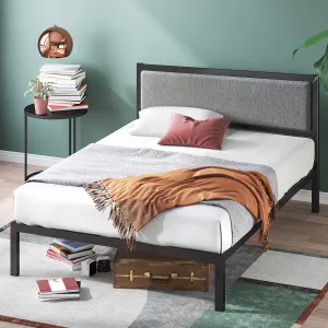 ZINUS Korey Metal Platform Bed Frame with Upholstered Headboard, Wood Slat Support, No Box Spring, Easy Assembly, Queen