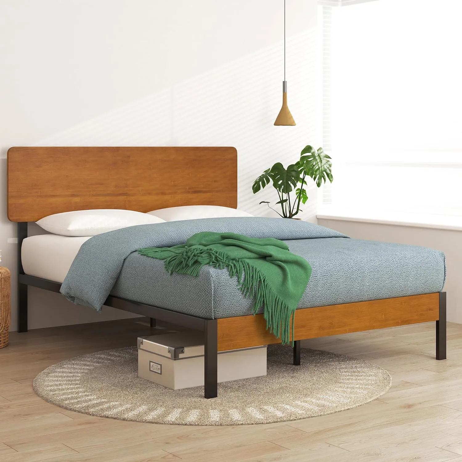ZINUS Olivia Metal and Bamboo Platform Bed Frame, No Box Spring Needed, Wood Slat Support, Easy Assembly, Queen