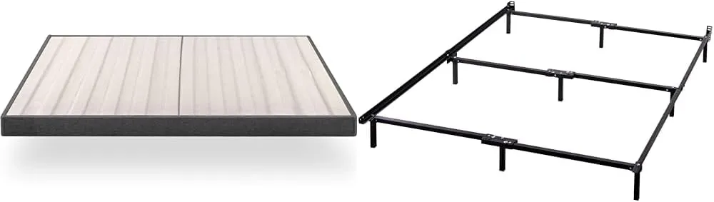 Zinus Upholstered Metal and Wood Box Spring / 4 Inch Mattress Foundation & Compack Metal 7 Inch Support Bed Frame for Box Spring and Mattress Set, Black, King