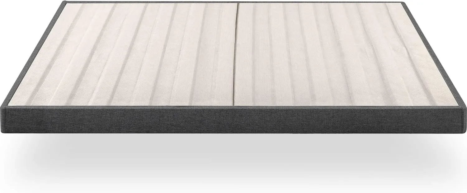 Zinus Upholstered Metal and Wood Box Spring / 4 Inch Mattress Foundation & Compack Metal 7 Inch Support Bed Frame for Box Spring and Mattress Set, Black, King
