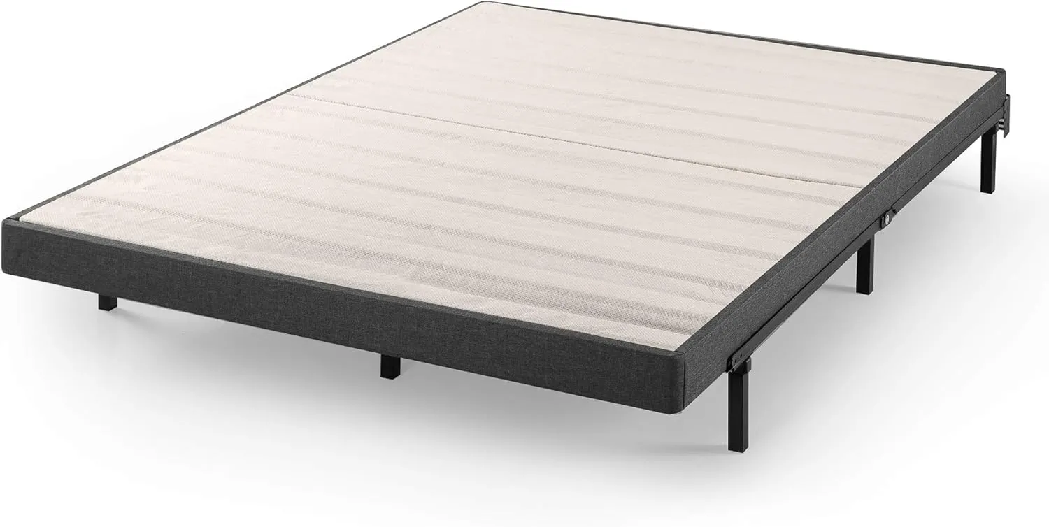 Zinus Upholstered Metal and Wood Box Spring / 4 Inch Mattress Foundation & Compack Metal 7 Inch Support Bed Frame for Box Spring and Mattress Set, Black, King
