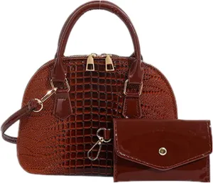 Zip-Around Classic Dome Satchel Bags for Women Crossbody Purse Crocodile Pattern Faux Leather Purse Crossbody Shoulder Bag
