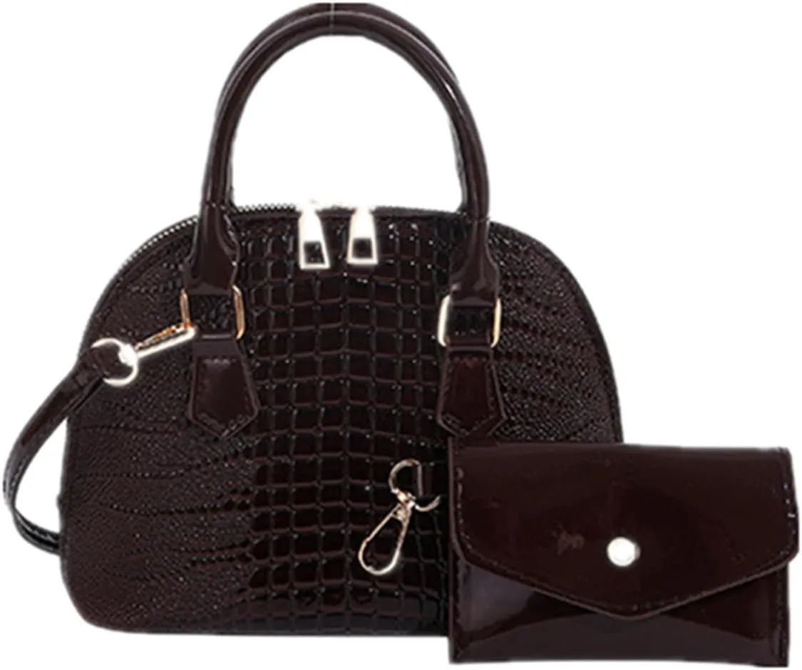 Zip-Around Classic Dome Satchel Bags for Women Crossbody Purse Crocodile Pattern Faux Leather Purse Crossbody Shoulder Bag