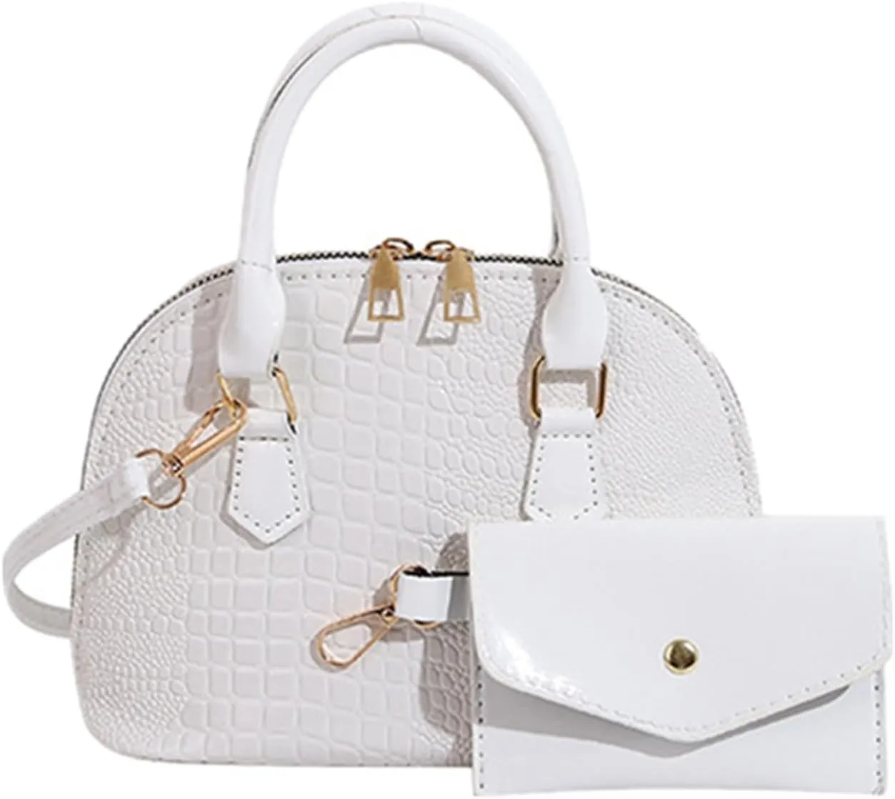 Zip-Around Classic Dome Satchel Bags for Women Crossbody Purse Crocodile Pattern Faux Leather Purse Crossbody Shoulder Bag