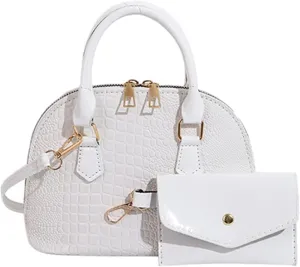 Zip-Around Classic Dome Satchel Bags for Women Crossbody Purse Crocodile Pattern Faux Leather Purse Crossbody Shoulder Bag