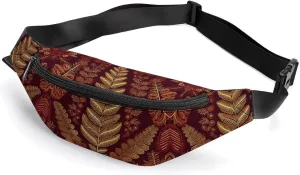 Zipper Fanny Pack for Men Women Fashion Waist Bag Stylish Crossbody Bags with Adjustable Strap Maroon Gold Pattern Travel Chest Bags Belt Bags for Running Hiking Workout Cycling