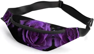 Zipper Fanny Pack for Men Women Fashion Waist Bag Stylish Crossbody Bags with Adjustable Strap Purple Rose Travel Chest Bags Belt Bags for Running Hiking Workout Cycling