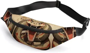 Zipper Fanny Pack for Men Women Fashion Waist Bag Stylish Crossbody Bags with Adjustable Strap Snake Open Mouth Travel Chest Bags Belt Bags for Running Hiking Workout Cycling