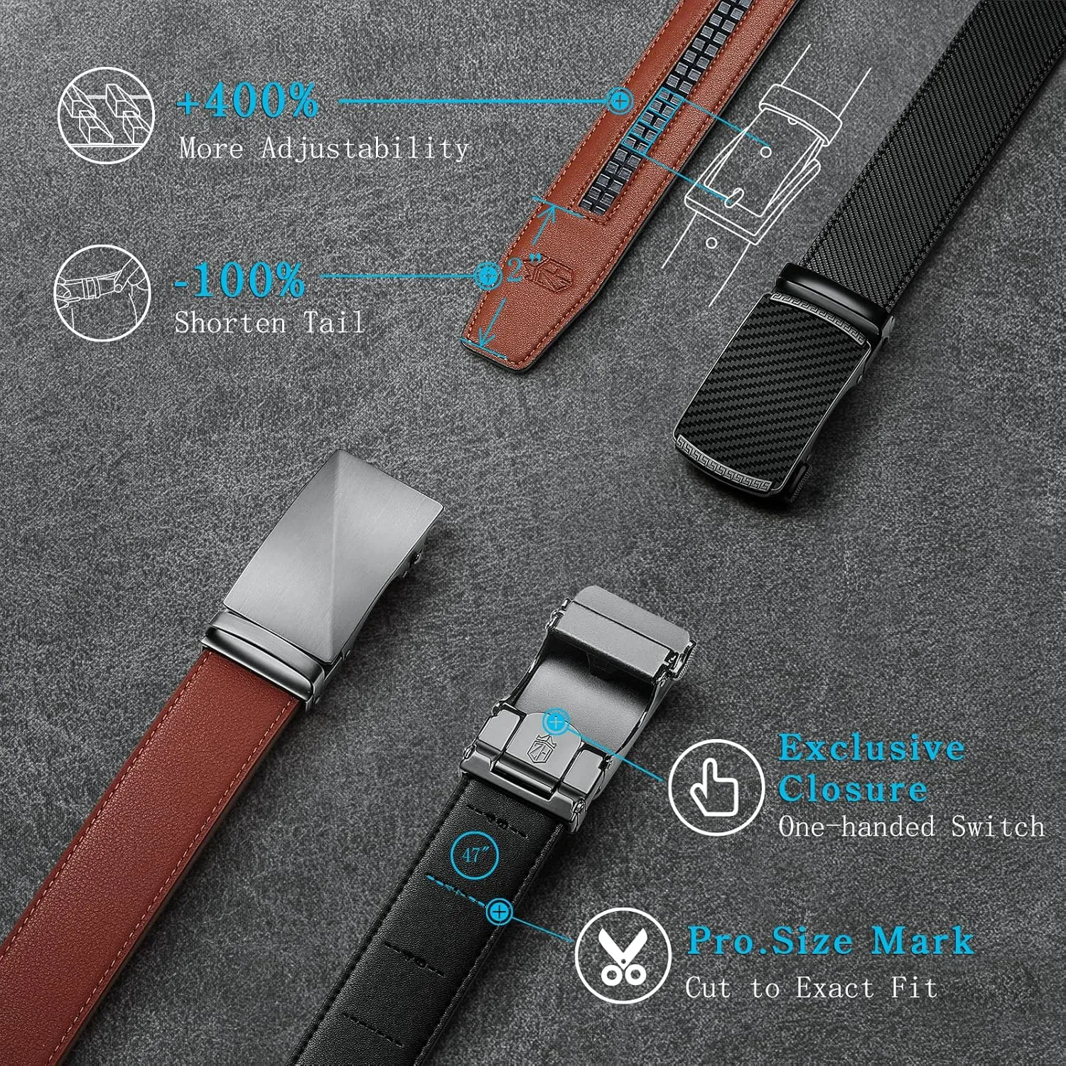 Zitahli Belt Men, Ratchet Belt Dress with 1 3/8" Premium Leather,Slide Belt with Easier Adjustable Automatic Buckle