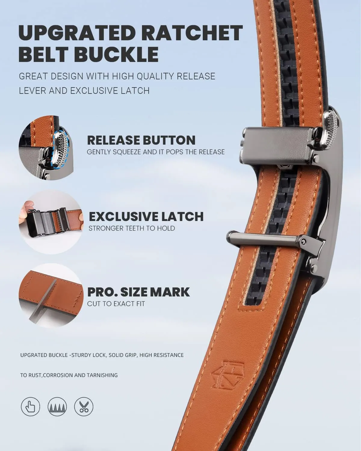Zitahli Belt Men, Ratchet Belt Dress with 1 3/8" Premium Leather,Slide Belt with Easier Adjustable Automatic Buckle