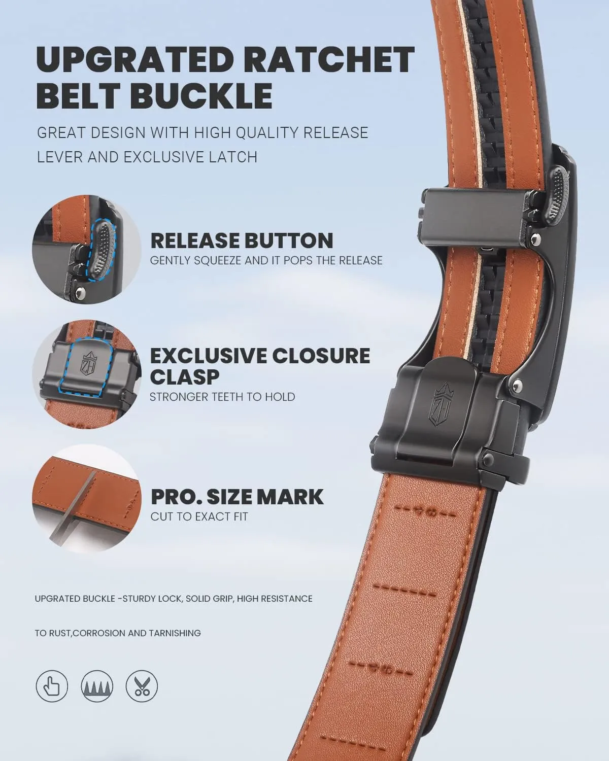 Zitahli Belt Men, Ratchet Belt Dress with 1 3/8" Premium Leather,Slide Belt with Easier Adjustable Automatic Buckle