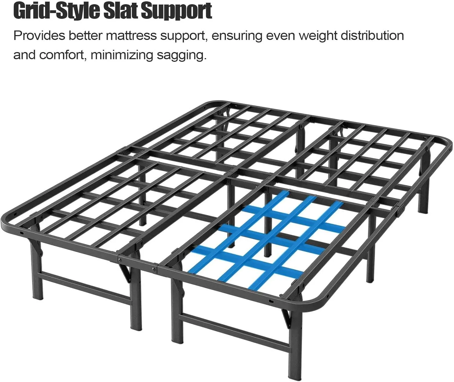 ZIYOO Heavy Duty Folding Bed Frame Queen Size, 14" High Sturdy Steel Slats Support for Mattress, Metal Platform Bed Frame Queen Size, No Box Spring Needed, Quick Assembly, Noise Free, Black