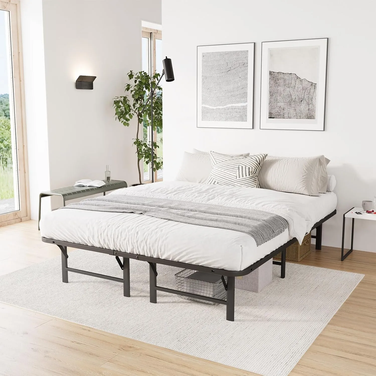 ZIYOO Heavy Duty Folding Bed Frame Queen Size, 14" High Sturdy Steel Slats Support for Mattress, Metal Platform Bed Frame Queen Size, No Box Spring Needed, Quick Assembly, Noise Free, Black