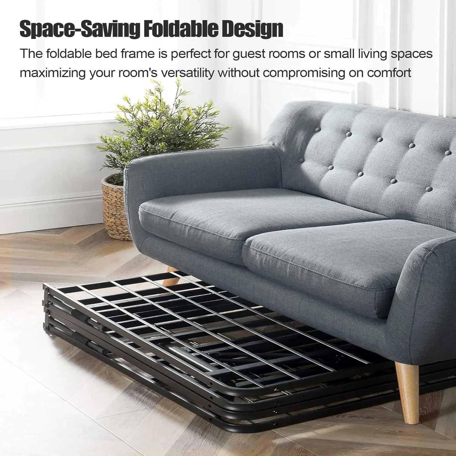 ZIYOO Heavy Duty Folding Bed Frame Queen Size, 14" High Sturdy Steel Slats Support for Mattress, Metal Platform Bed Frame Queen Size, No Box Spring Needed, Quick Assembly, Noise Free, Black