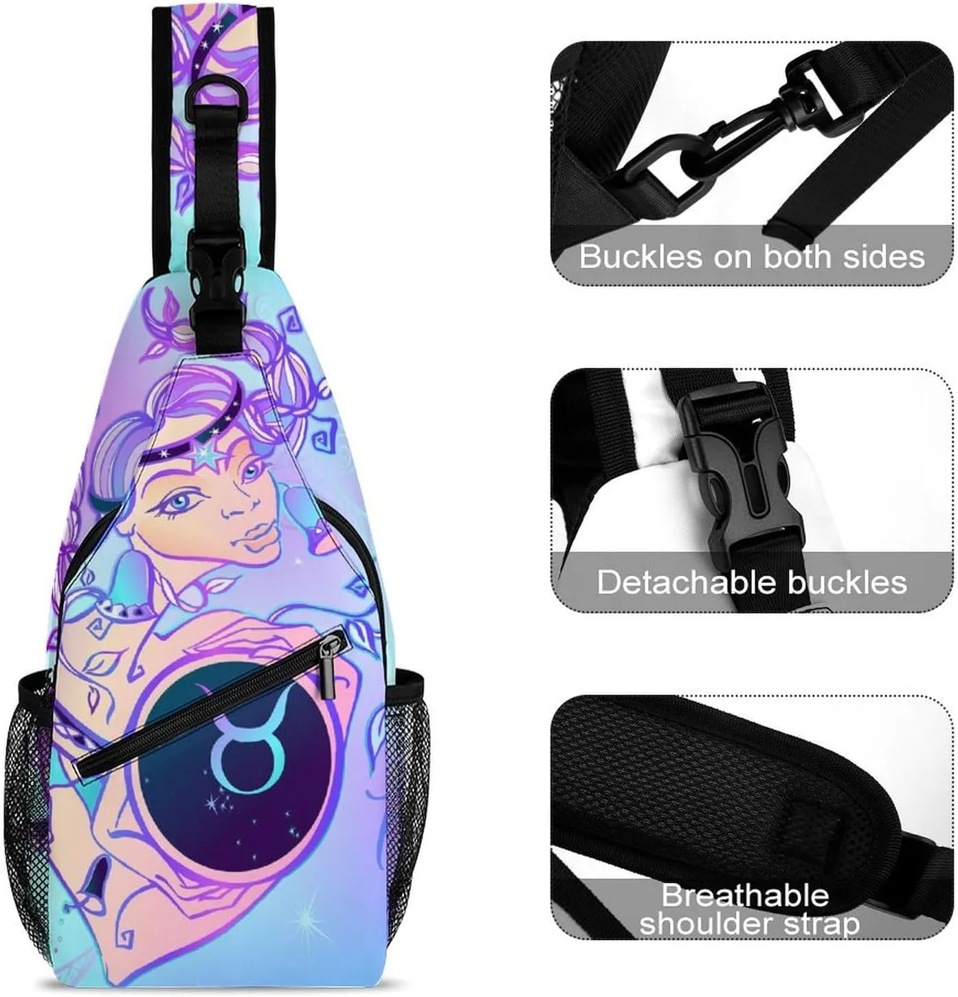 Zodiac-sign-virgo Sling Bag Crossbody Chest Bag Shoulder Bag For Travel Hiking Cycling Camping