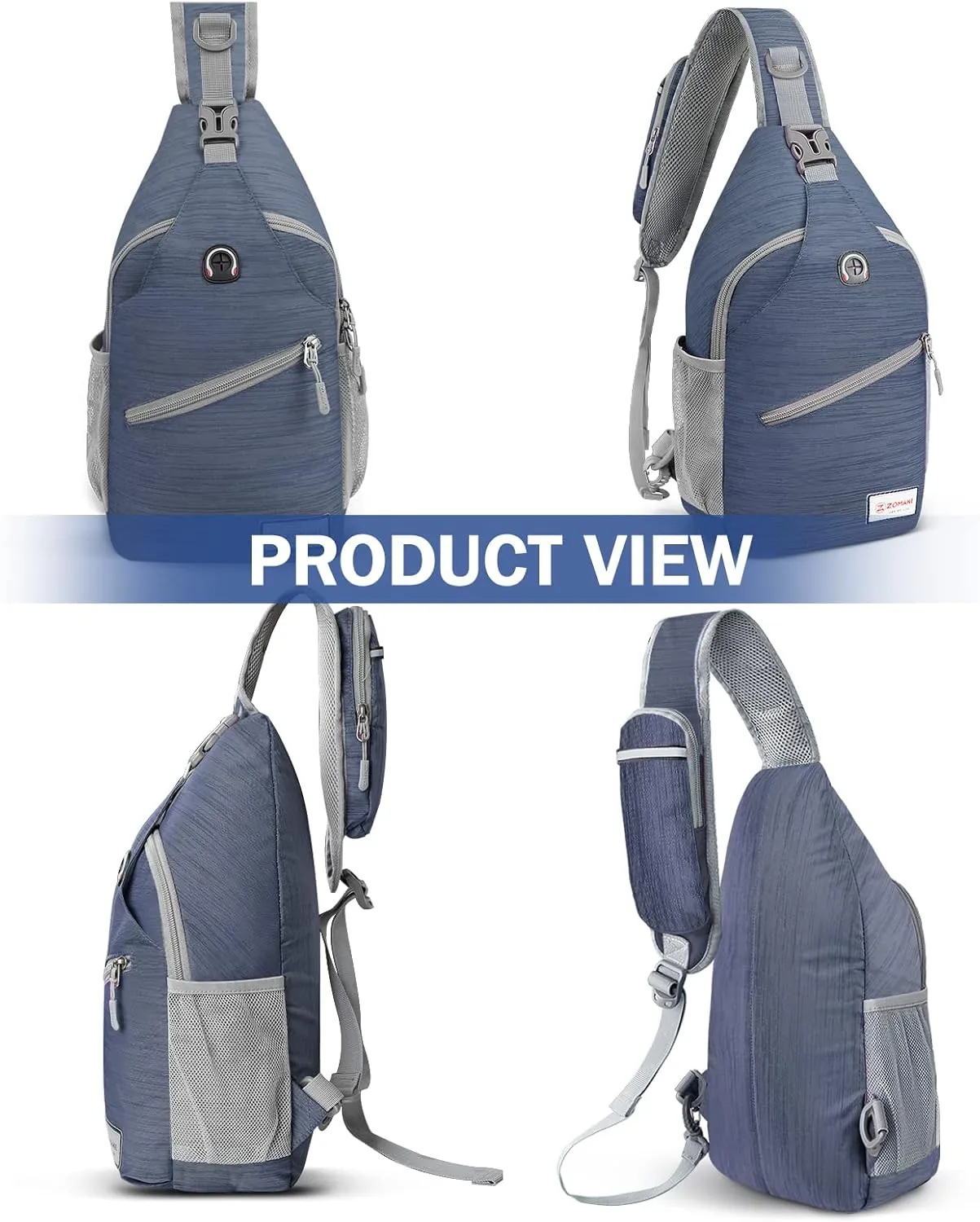 ZOMAKE Sling Bag for Women Men, Small Crossbody Sling Backpack, Mini Water Resistant Shoulder Daypack for Travel, Anti Thief Chest Bag for Hiking, Sports, Navy Blue(Stripe)