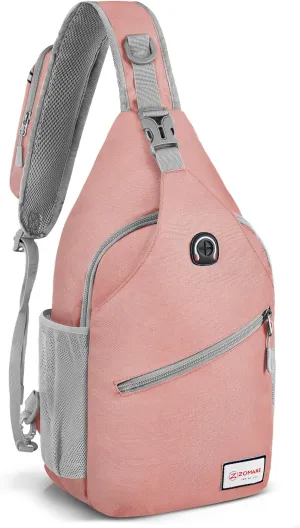 ZOMAKE Sling Bag for Women Men, Small Crossbody Sling Backpack, Mini Water Resistant Shoulder Daypack for Travel, Anti Thief Chest Bag for Hiking, Sports, Pink(new)