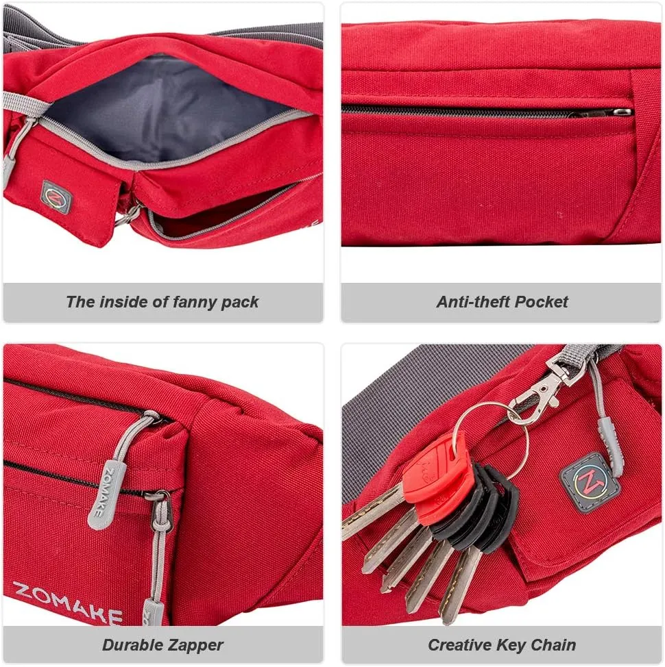 ZOMAKE Small Crossbody Fanny Pack for Women Men, Runner Belt Bag with Adjustable Strap, Water Resistant Waist Bag for Running