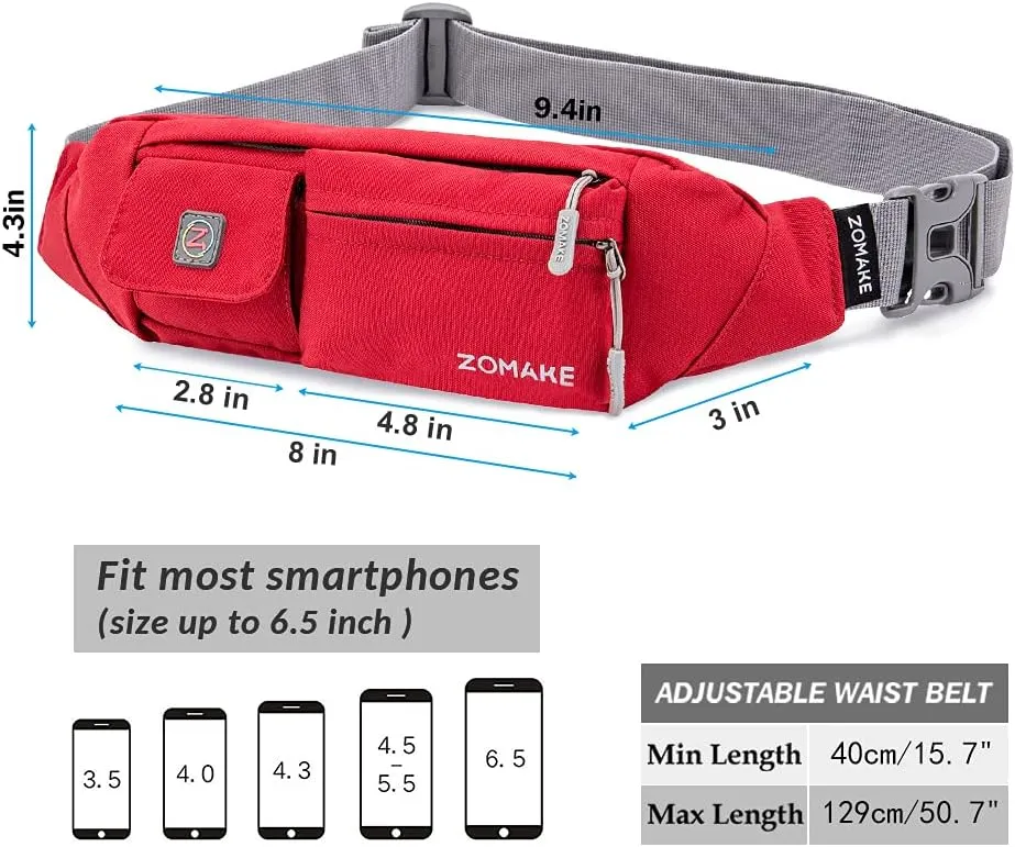 ZOMAKE Small Crossbody Fanny Pack for Women Men, Runner Belt Bag with Adjustable Strap, Water Resistant Waist Bag for Running