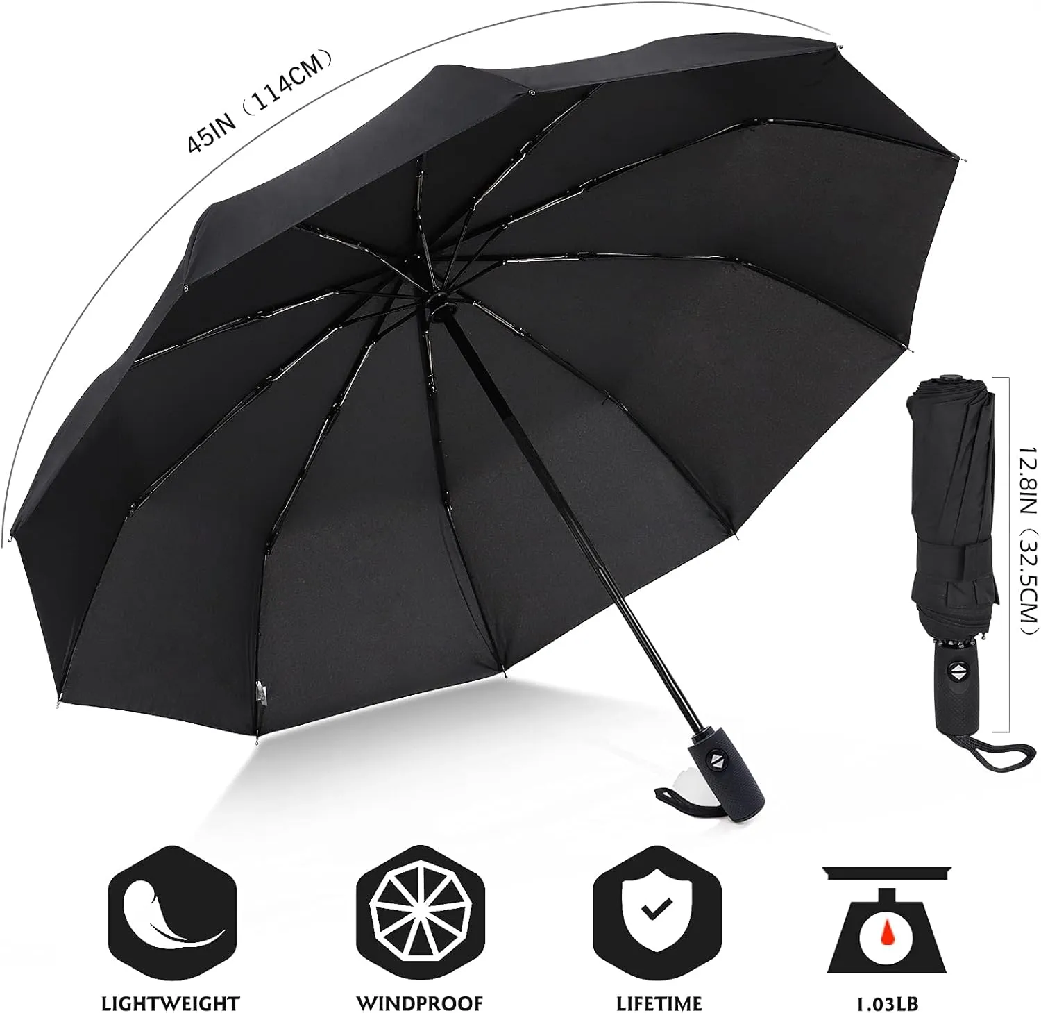 ZOMAKE Travel Umbrella Compact - 10 Ribs Portable Collapsible Umbrellas for Rain Windproof - Paraguas Automatic Small Folding Umbrella Lightweight Packable Umbrella for Women Men