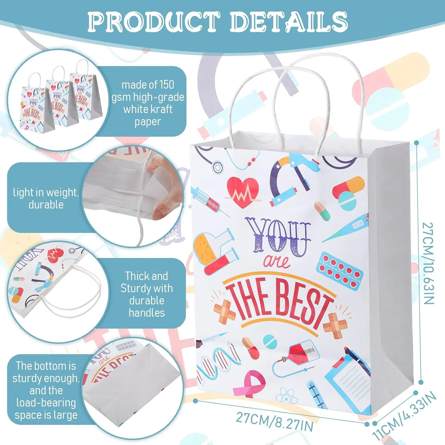 Zonon 24 Pcs Nurses Week Gift Nurse Bags Thanks for Goody Treat Bags with Handle for Appreciation Assistant Cna Medical Graduation Party,10.6 x 8.3 x 4.3 Inches (Classic Style)