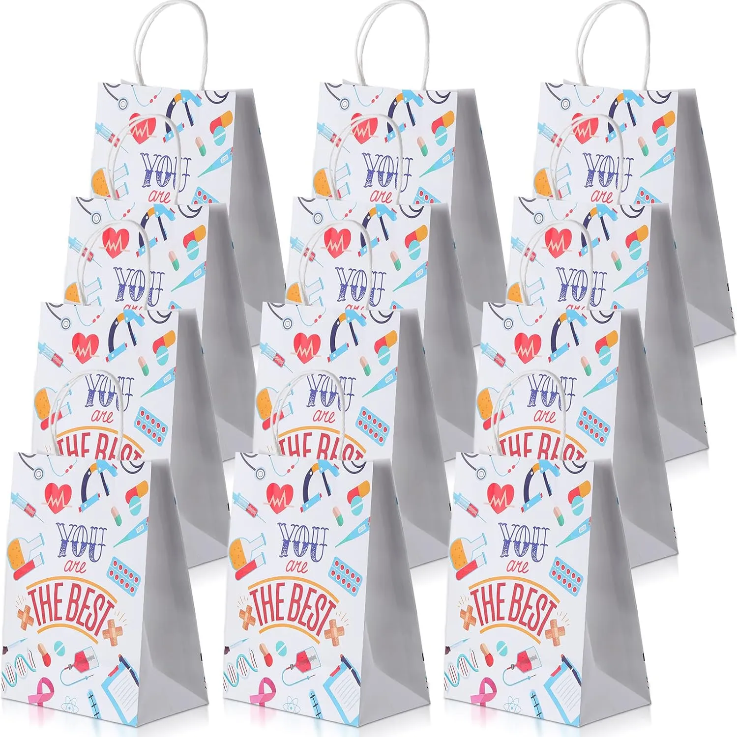 Zonon 24 Pcs Nurses Week Gift Nurse Bags Thanks for Goody Treat Bags with Handle for Appreciation Assistant Cna Medical Graduation Party,10.6 x 8.3 x 4.3 Inches (Classic Style)