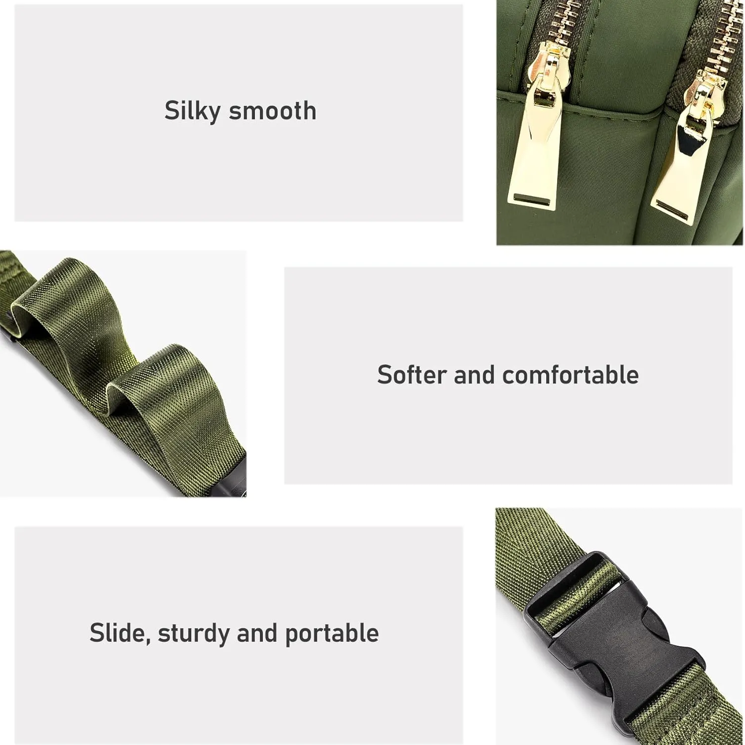ZORFIN Fanny Packs for Women Men, Belt Bag with 5 Zipper Pockets, Fashion Waist Pack Crossbody Bag with Adjustable Belt for Travel/Shopping/Hiking/Running/Cycling (Green)