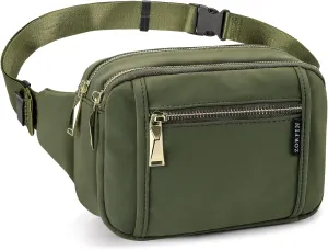 ZORFIN Fanny Packs for Women Men, Belt Bag with 5 Zipper Pockets, Fashion Waist Pack Crossbody Bag with Adjustable Belt for Travel/Shopping/Hiking/Running/Cycling (Green)