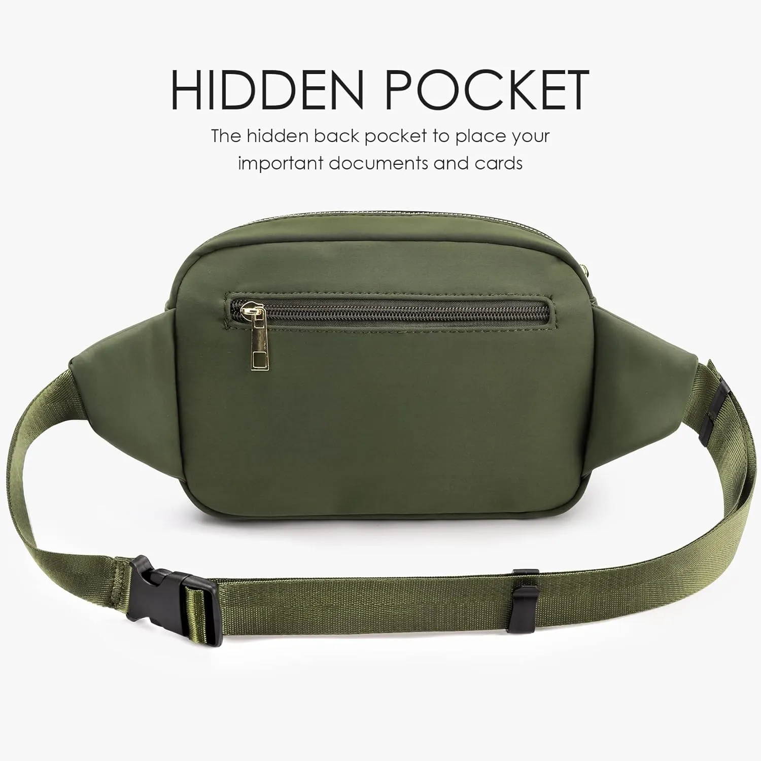 ZORFIN Fanny Packs for Women Men, Belt Bag with 5 Zipper Pockets, Fashion Waist Pack Crossbody Bag with Adjustable Belt for Travel/Shopping/Hiking/Running/Cycling (Green)