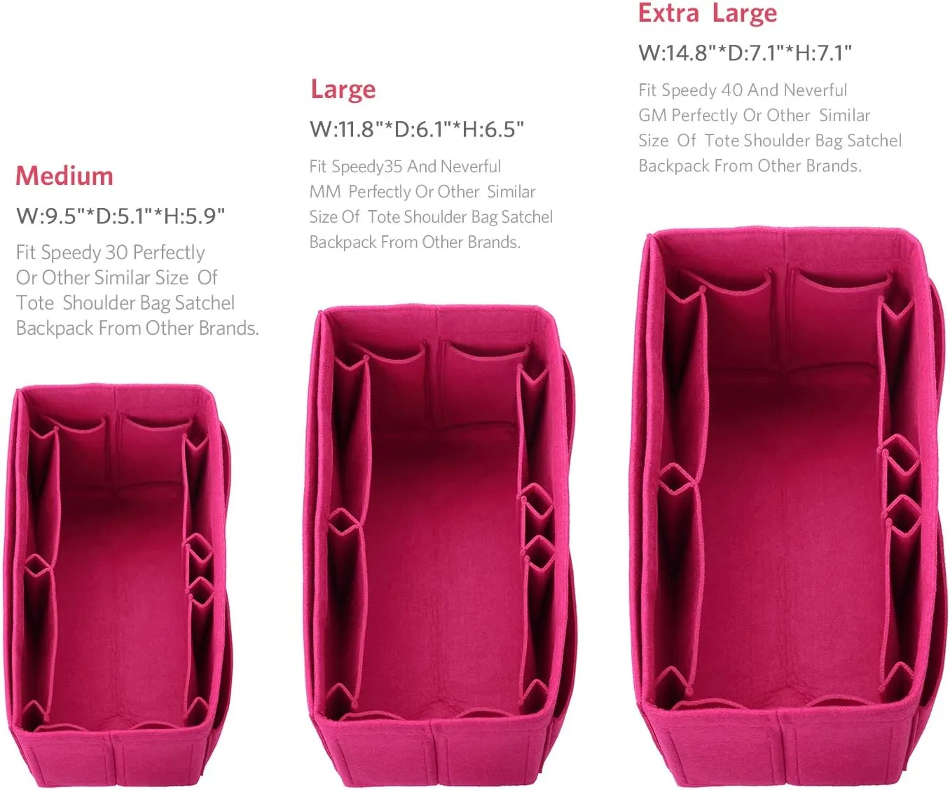 ZTUJO Felt Purse Organizer, Multi Pocket Bag in Bag Organizer For Tote & Handbag Shaper, Speedy 30, Speedy 35 and Speedy 40